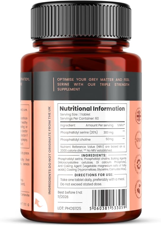 Triple Strength Phophatydyl Serine and Phosphatidyl Choline x 120 Tablets (2 Bottles of 60 Tablets).