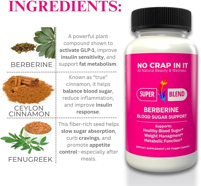 No Crap In It Berberine Supplement with Ceylon Cinnamon &amp Fenugreek – Metabolic Support Appetite Control &amp Healthy Weight Management Capsules – Made in USA
