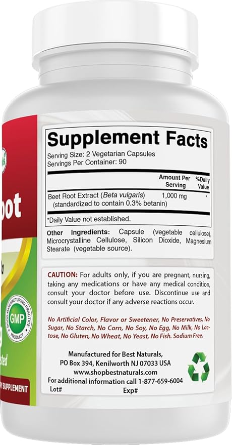 Best Naturals Beet Root Powder 500 mg 180 Capsules (180 Count (Pack of 2))