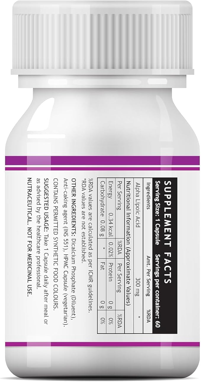 Viva Alpha Lipoic Acid ALA Universal Antioxidant Supplement 300 mg - 60 Vegetarian Capsules (Pack of 2 120)