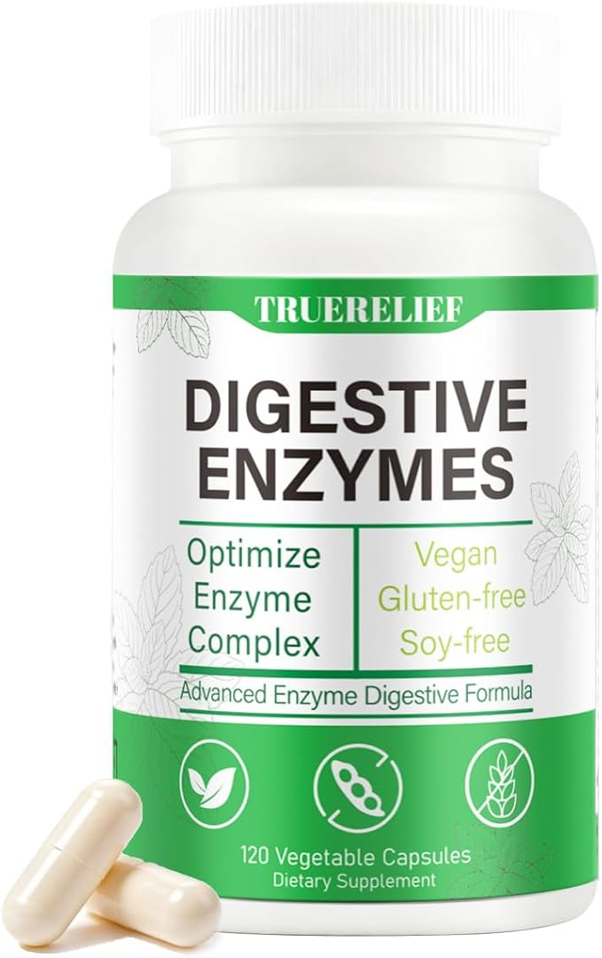 Complete Digestive Enzymes Supplement for Gut Health &amp Bloating Relief - Enhanced with Lipase Amylase Bromelain for Protein Carb &amp Fat Digestion - 120 Capsules (01)