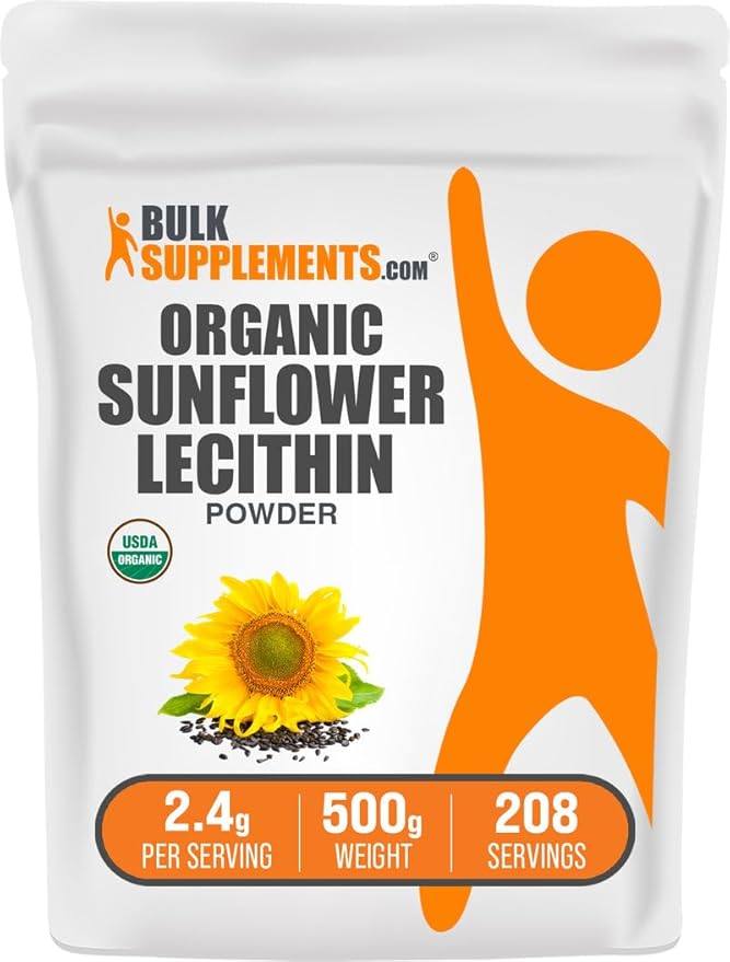 BulkSupplements.com Organic Sunflower Lecithin Powder - Sunflower Lecithin Supplement Nutritional Supplement Food Grade - Vegan &amp Gluten Free 2.4g per Serving 500g (1.1 lbs) (Pack of 1)