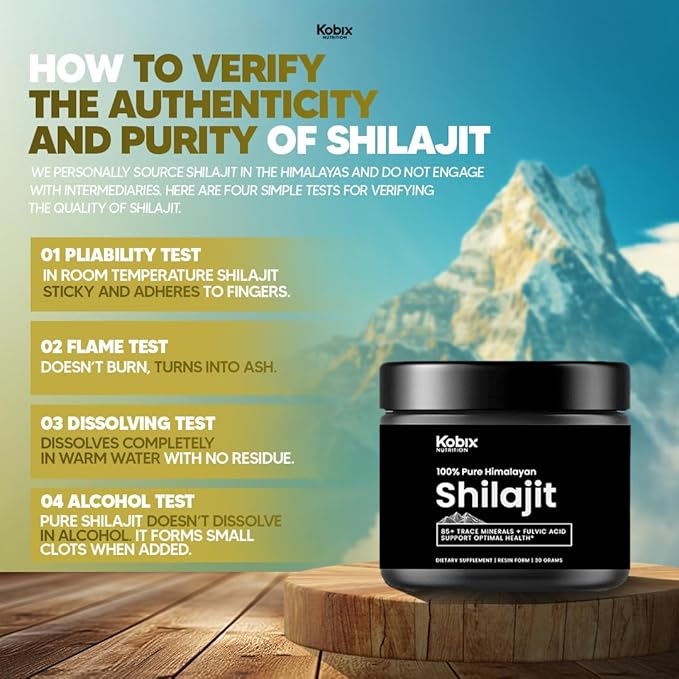 Kobix Pure Himalayan Shilajit Resin High Nutritional Potency 85+ Trace Minerals Humic &amp Fulvic Acid Immune Support for Men and Women 3rd Party US Lab Tested- 30g