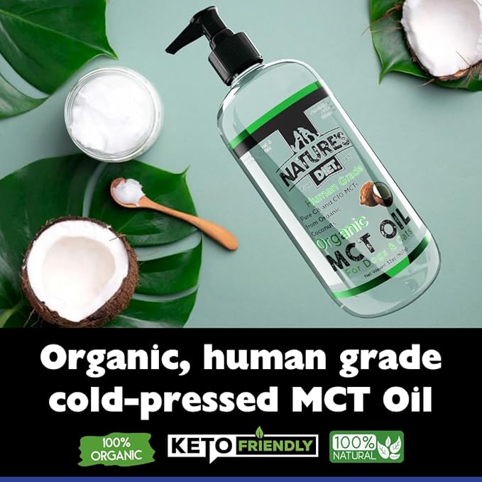 Nature's Diet Organic MCT Oil for Dogs and Cats 32 oz (907g) Human Grade Pure C8 and C10 MCTs from Organic Coconuts