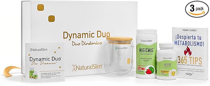 NaturalSlim Dynamic Duo Gift Set - Premium Wellness Kit with MagicMag Magnesium Powder Kadsorb Potassium Capsules Double Wall Glass Mug &amp Metabolism Book - Daily Energy Support System