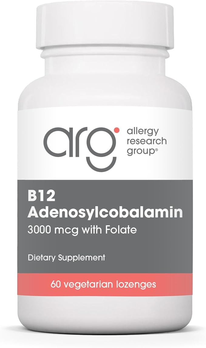 Allergy Research Group B12 Adenosylcobalamin Supplement - with Folic Acid Vitamin B12 3000 mcg Folate Pure B12 Vegetarian Lozenges - 60 Count