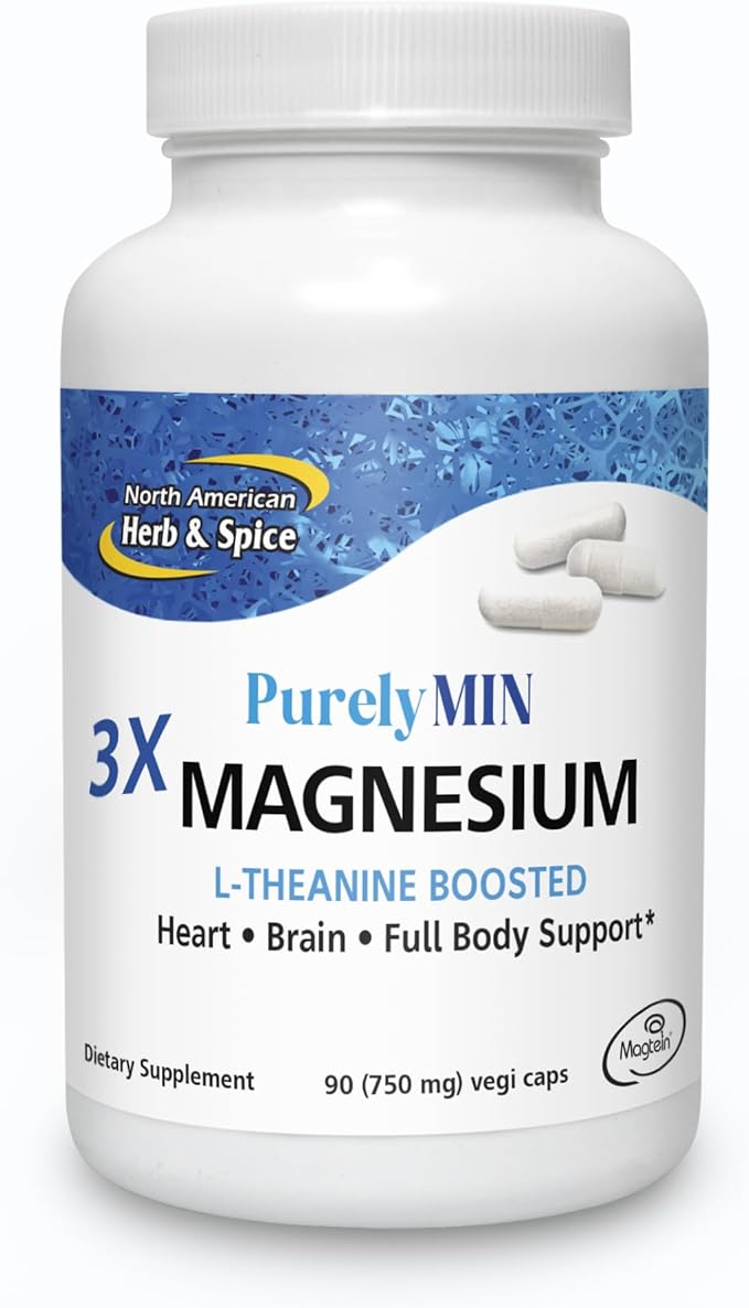 NORTH AMERICAN HERB &amp SPICE PurelyMin - 90 Vegi Caps - Highly Absorbable Magnesium Complex + L-Theanine - 30 Servings