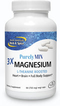 NORTH AMERICAN HERB &amp SPICE PurelyMin - 90 Vegi Caps - Highly Absorbable Magnesium Complex + L-Theanine - 30 Servings