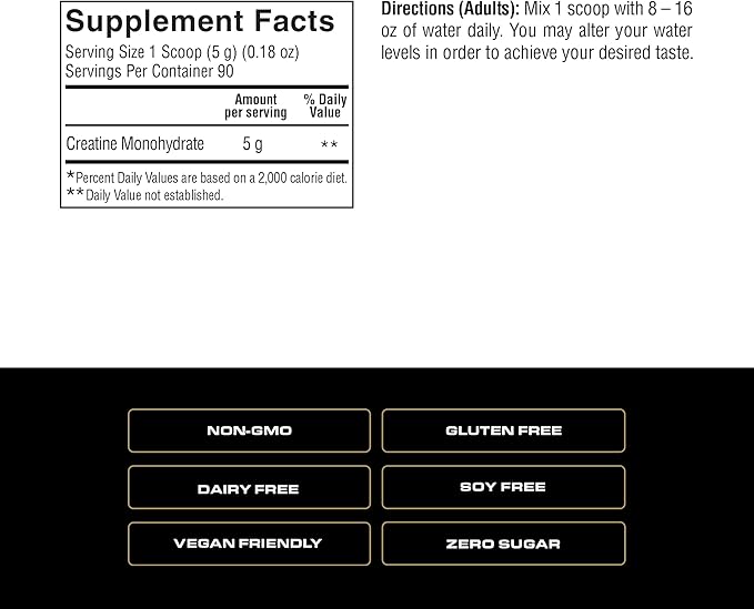 Spoken Nutrition Creatine Monohydrate Build Lean Muscle Mass and Improve Recovery Unflavored Powder 90 Servings Strength &amp Performance Support