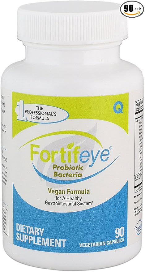 Fortifeye Probiotic Bacteria Vegan Supplement with Digestive Enzymes 90 Capsules 30 Day Supply - Probiotics for Digestive Health Women Men &amp Kids Supports Digestion Bloating and Ocular Systems