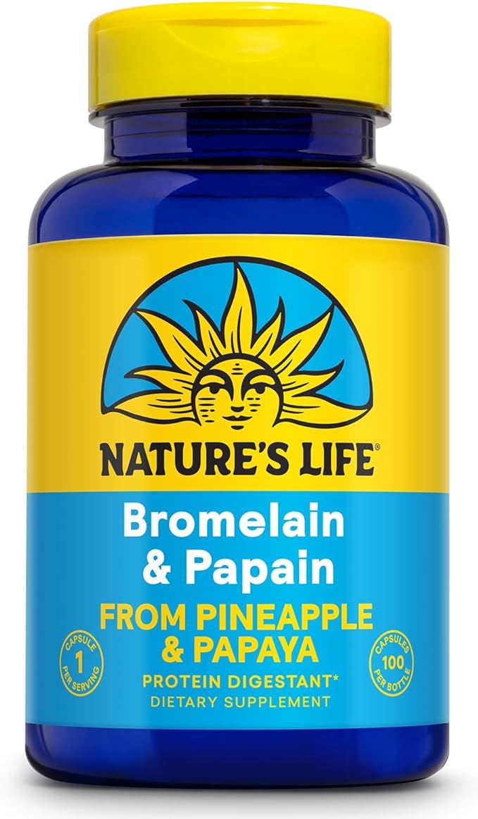 Nature's Life Bromelain &amp Papain from Pineapple and Papaya - Digestive Enzymes for Women and Men - Protein Digestion Digestive Health Gut Health Support - Vegan 60-Day Guarantee - 100 Servings