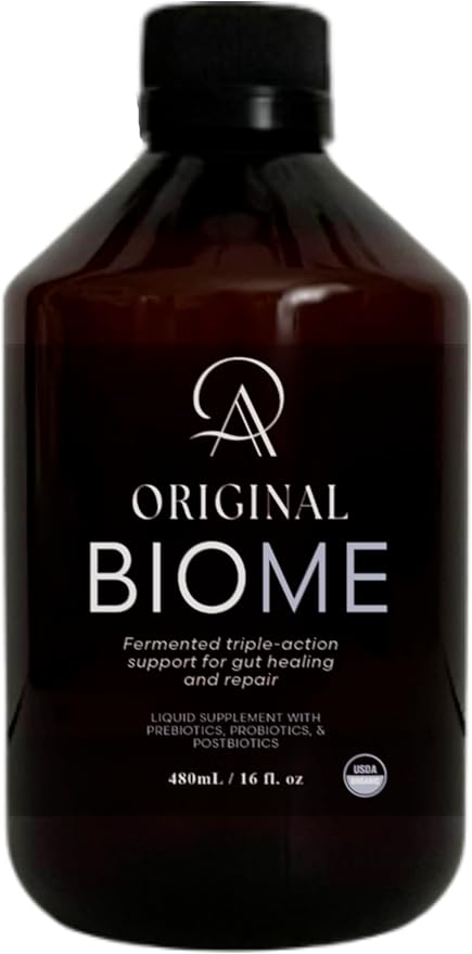 Original Biome Liquid Probiotic Supplement | Certified Organic Tri-Biotic with Prebiotics Probiotics &amp Postbiotics | 10 Probiotic Strains + 10 Fermented Herbs | Slow Fermented | 16 Fl oz
