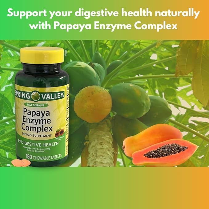Papaya Enzyme Chewable- Tablets Complex 180 Count (Pack of 2)