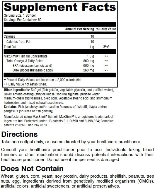 HormoneSynergy Omega 1300 EC Fish Oil Softgels - High-Strength Omega 3 Supplement with Enhanced Absorption - IFOS Verified Enteric Coated 600mg EPA 260mg DHA - 60 Count