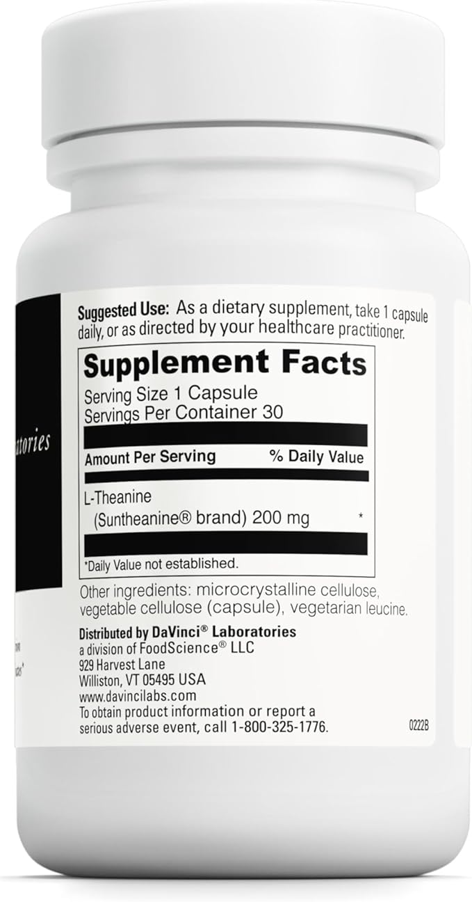 DAVINCI Labs L-Theanine - Dietary Supplement to Help with Concentration Focus Relaxation and Irritability* - with 200 mg L-Theanine per Serving - 30 Vegetarian Capsules