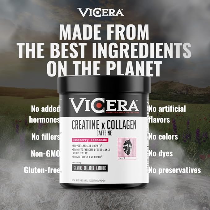 Creatine x Collagen x Caffeine Powder Raspberry Lemonade Flavor Creatine Monohydrate and Collagen with 100 mg Plant Based Caffeine from Coffee Berry Gluten Free Non GMO 16.4 Oz