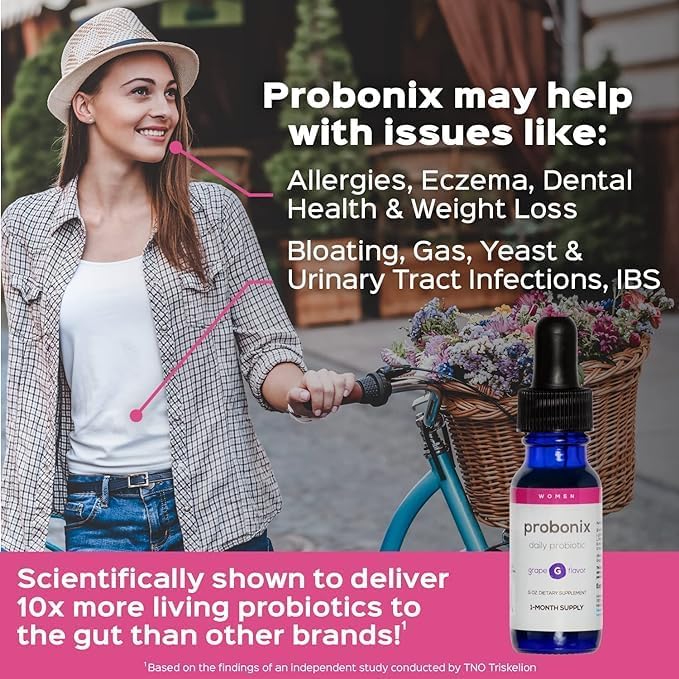 Probonix Humarian Liquid Probiotics for Women - 12-Strain Probiotic Drops to Fortify Women’s Gut Health Vaginal Health Immunity and Overall Wellness - 30-Day Supply - Delicious Grape Flavor