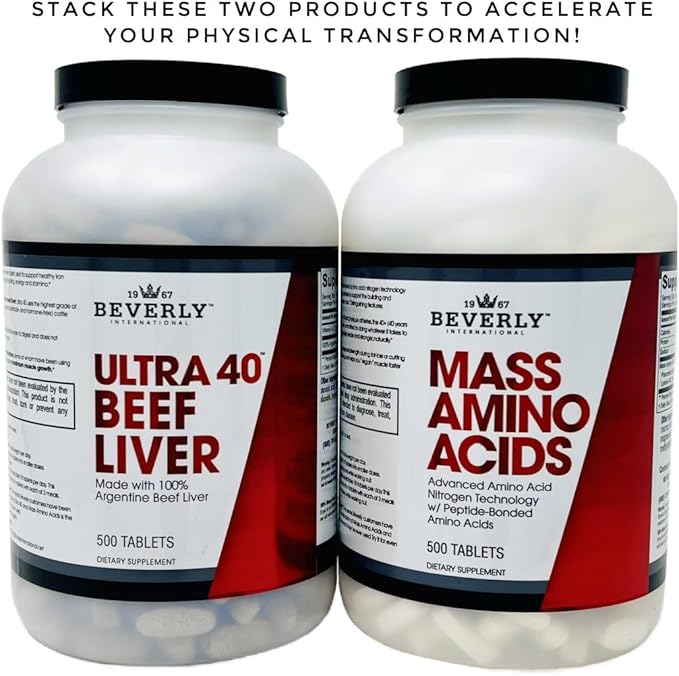 Beverly International Mass Amino Acids 500 Tabs. Use Pre-Post Workout with Meals Essential for Muscle Recovery and Repair. Complete Amino Acid Profile