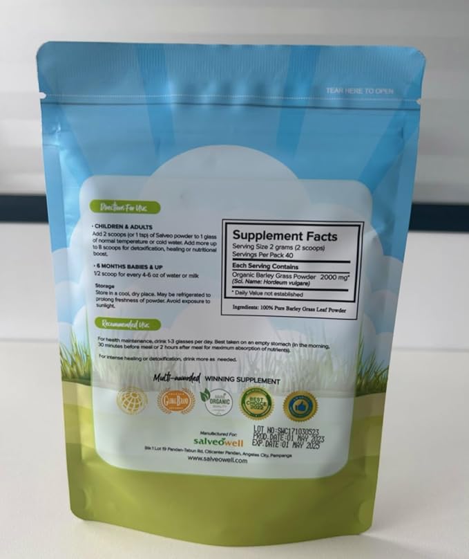 Salveo Barley Grass Powder in Trial Pack 80grams 100% Pure and Organic