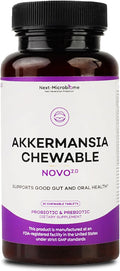 Chewable Akkermansia Probiotic and Prebiotic Supplement NOVO 2.0 with HMO Supports Gut and Oral Microbiome Supplements for Digestive Health and Skin Vitality Targeted Delivery 30 Tablets