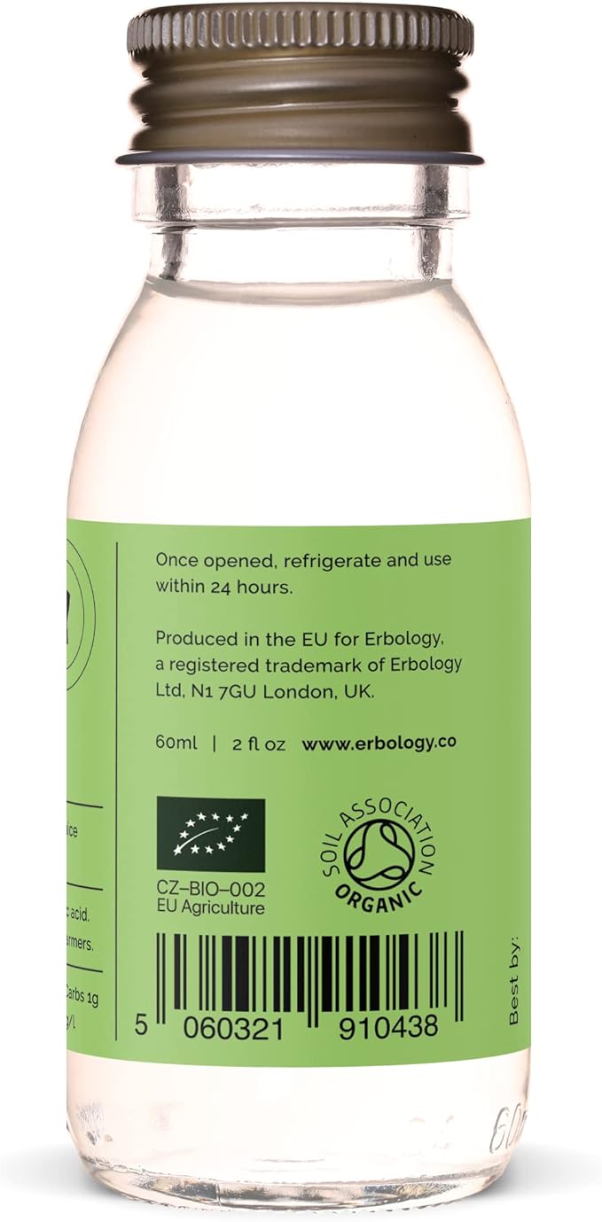 Erbology Organic Aloe Vera Juice 12 Daily Shots (2 fl oz) - Immunity Support and Detox - From Inner Leaf - Straight from Farm in Spain - Undiluted - No Added Sugar - Non-GMO - Recyclable Glass Bottle