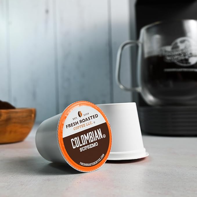 Fresh Roasted Coffee 100% Colombian Medium Roast 96 Pods for K Cup Brewers