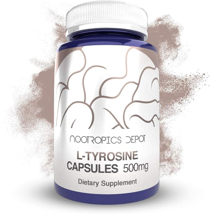 Nootropics Depot L-Tyrosine Capsules | 500mg | 120 Count | Amino Acid Supplement | Supports Healthy Stress Levels | Boosts Energy | Promotes Mental Alertness Focus and Clarity
