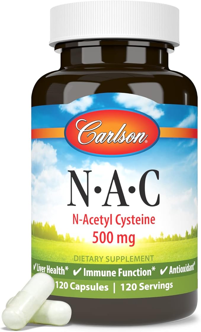 Carlson - NAC N-Acetyl Cysteine 500mg Liver Health Immune Function Antioxidant 120 Vegetarian Capsules