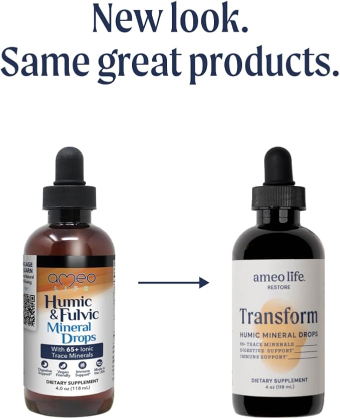 Ameo Life Humic &amp Fulvic Mineral Drops – Ionic Trace Minerals for Immune Digestive &amp Cognitive Support – 65+ Essential Minerals from Organic Soil – Gentle Cleansing – 4 fl oz