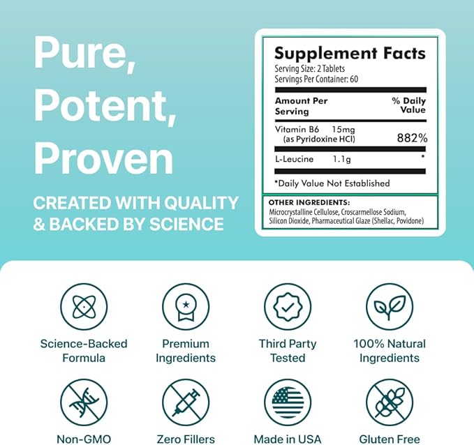 LEUSIX Weight Management Supplement – Patented Leucine + Vitamin B6 Formula – Supports Metabolism Fat Utilization &amp Lean Muscle – 120 Tablets (1-Month Supply)