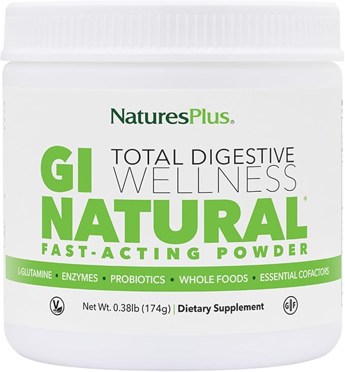 NaturesPlus GI Natural Total Digestive Wellness - 0.38 lbs Powder - Fast-Acting Drink Mix with Probiotics Prebiotics L-Glutamine &amp Enzymes - Vegetarian Gluten Free - 30 Servings