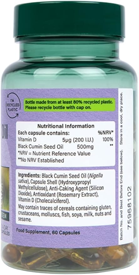 Holland and barett Premium Black Seed Oil Capsules - High Potency Aids in Digestive Health Immune Support &amp Brain Function - 60 Count
