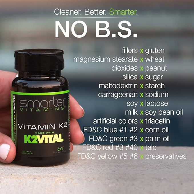 Smarter Vitamin K2 MK7 100mcg Made with K2VITAL and Kale 60 Liquid Softgels
