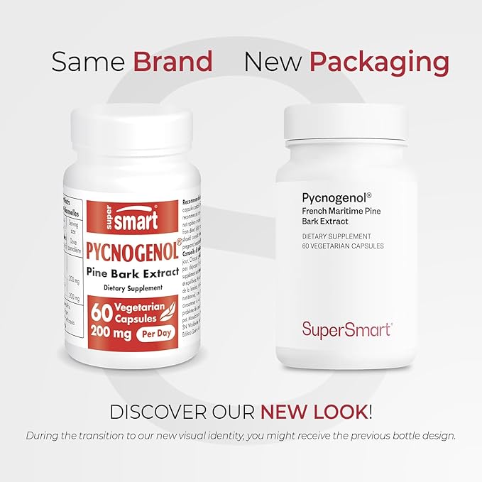 Supersmart - Pycnogenol 200mg per Day (Patented &amp Highly Bioavailable) - French Maritime Pine Bark Extract | Non-GMO &amp Gluten Free - 60 Vegetarian Capsules