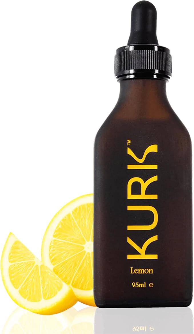 Kurk Essential Liquid Turmeric Curcumin Supplement Turmeric Drops Oil for Advanced Everyday Wellness Focus &amp Energy 185x More Absorbable Than Powders Plant-Based (Lemon) (3.2 Fl Oz)