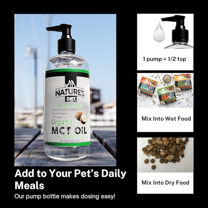 Nature's Diet Organic MCT Oil for Dogs and Cats 32 oz (907g) Human Grade Pure C8 and C10 MCTs from Organic Coconuts