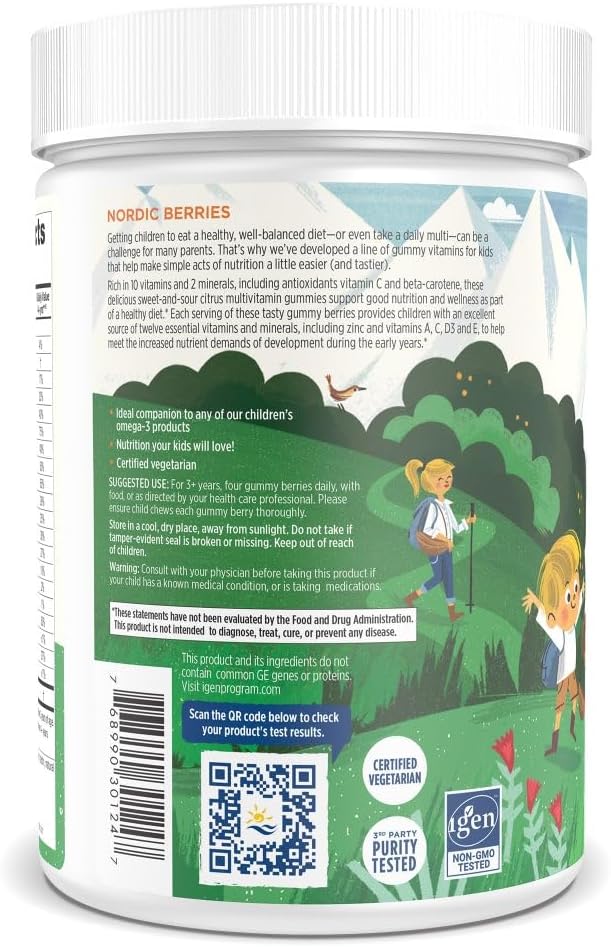 Nordic Naturals Nordic Berries Citrus - 200 Gummy Berries - Great-Tasting Multivitamin for Ages 3+ - Growth Development Optimal Wellness - Non-GMO Vegetarian - 50 Servings