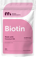 Micro Ingredients Biotin 10000 mcg with Hyaluronic Acid 25 mg Per Serving | Made with Coconut Oil | 365 Softgels | 1 Per Day | One Year Supply | Non-GMO &amp Gluten Free