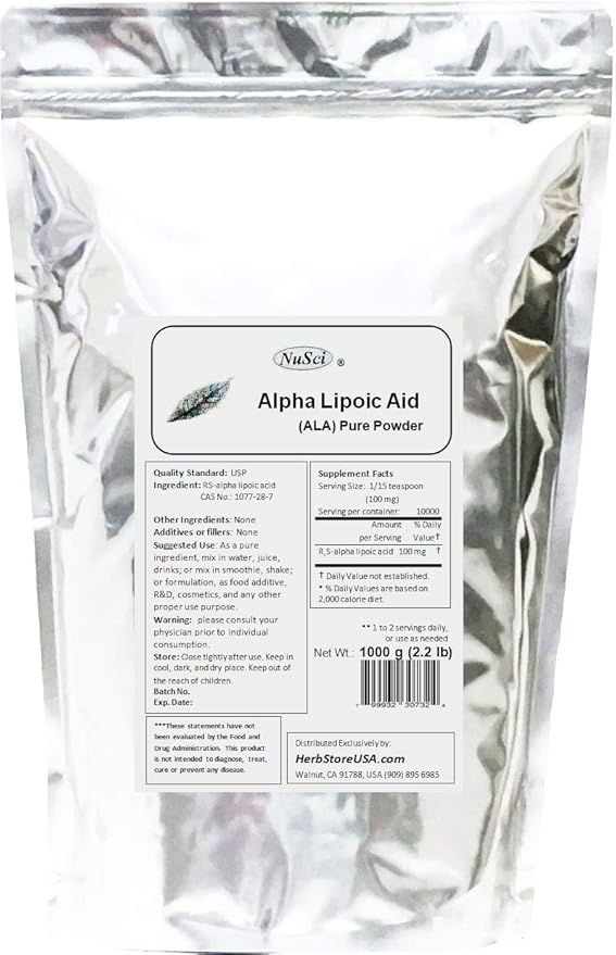 Pure ALA RS- Alpha Lipoic Acid Powder (1000 Grams (2.2 lb))