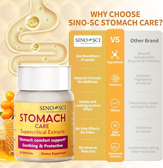 Stomach Care - Digestive Support Reduces Gas &amp Bloating Promotes Digestive Comfort 30 Caps (1 Bottle)