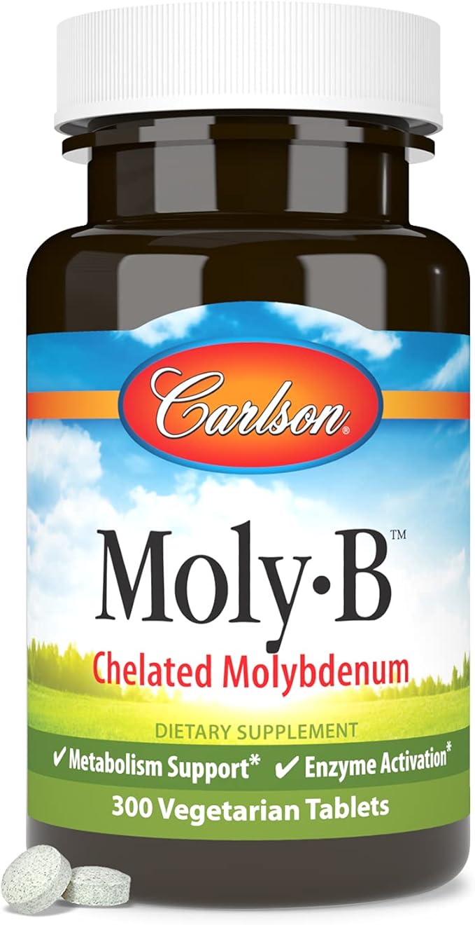 Carlson - Moly-B Chelated Molybdenum Supplements Metabolism Support &amp Enzyme Activation Molybdenum Glycinate Chelate 300 Vegetarian Tablets