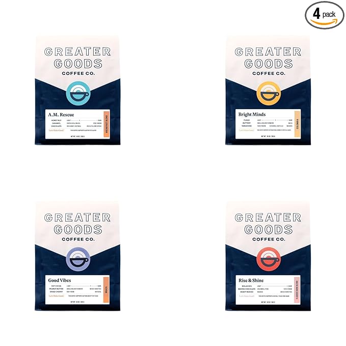 Bean Box Coffee Sampler - Roasted by Greater Goods 4-Pack Freshly Ground Coffee Gourmet Coffee