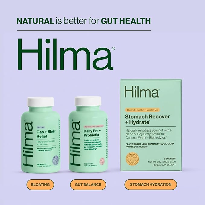 Hilma Pre and Probiotic with Herbs - Support Gut Health with Prebiotics and Probiotics Plus Gas and Bloating Relief for Women &amp Men 60 Vegan Capsules