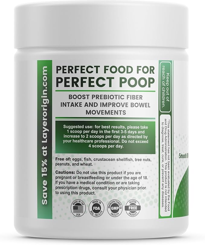 Layer Origin Constipiotic Prebiotic Fiber to Ease Bowel Movement and Support Regularity - 4.4 g Per Serving - HMO 2'FL GOS Inulin FOS - 30-Day Supply - Unflavored No Taste Dissolve Easily