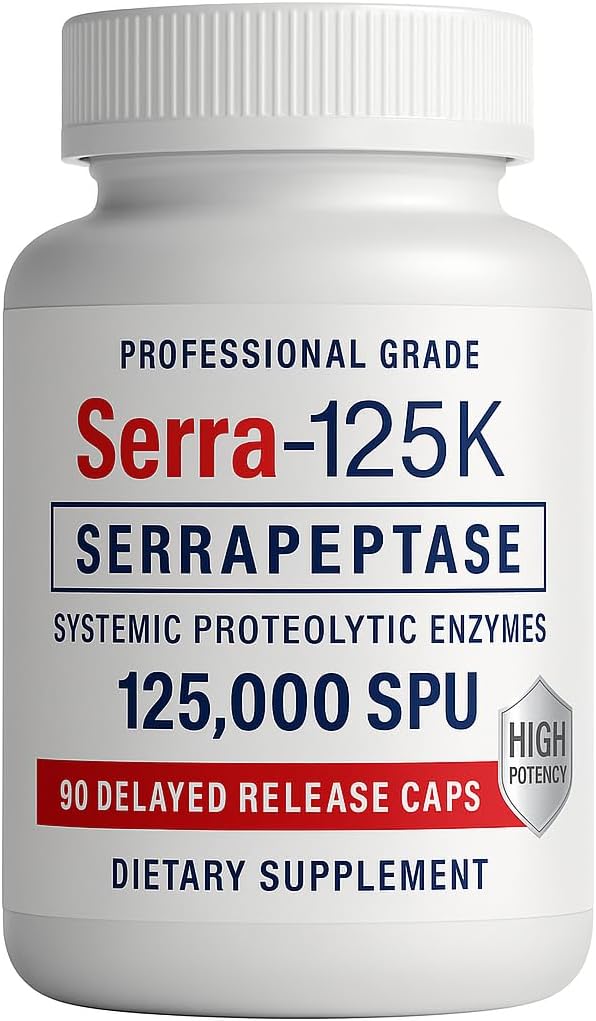 Serra-125K Serrapeptase – High Potency 125000 SPU Per Capsule (250000 SPU Per 2 Capsules) | Delayed Release | 90 Capsules | Non-GMO | Vegan Enzyme Supplement | Professional Quality