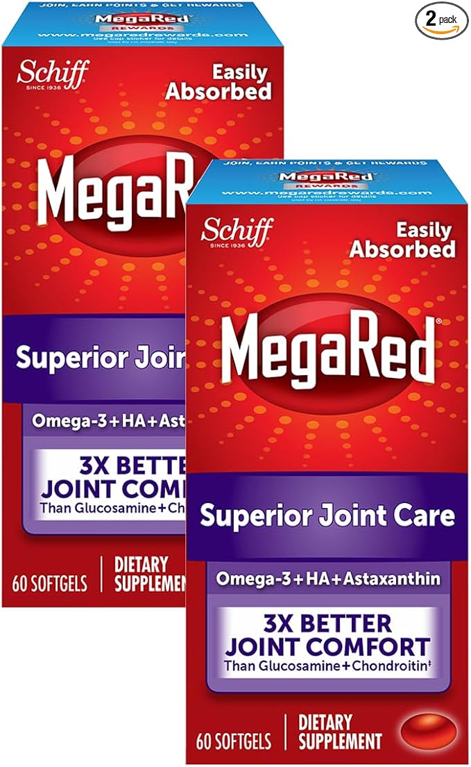 MegaRed 353mg Omega-3 Krill Oil Joint Care Supplement with EPA/DHA Fatty Acids Antioxidants Hyaluronic Acid No Fishy Burp Aftertaste as with Fish Oil 60 Count Softgels (2 Pack)