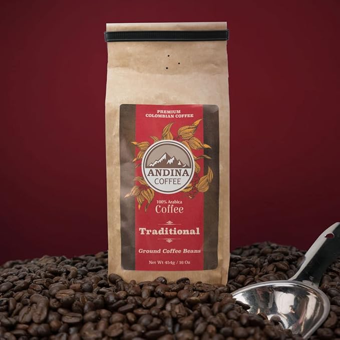Andina Coffee Traditional Coffee Medium Roast Ground Coffee/Whole Bean Authentic Colombian Coffee Low Acidity 100% Arabica 1LB (Pack of 1) (Whole 1L (16Oz))