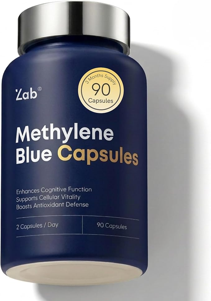 ZAB Methylene Blue Capsules Brain Supplement for Humans with Vitamin C &amp B Complex Blue Methylene 10 mg per Capsules Memory Clarity &amp Cognitive Support USP Grade Supplement