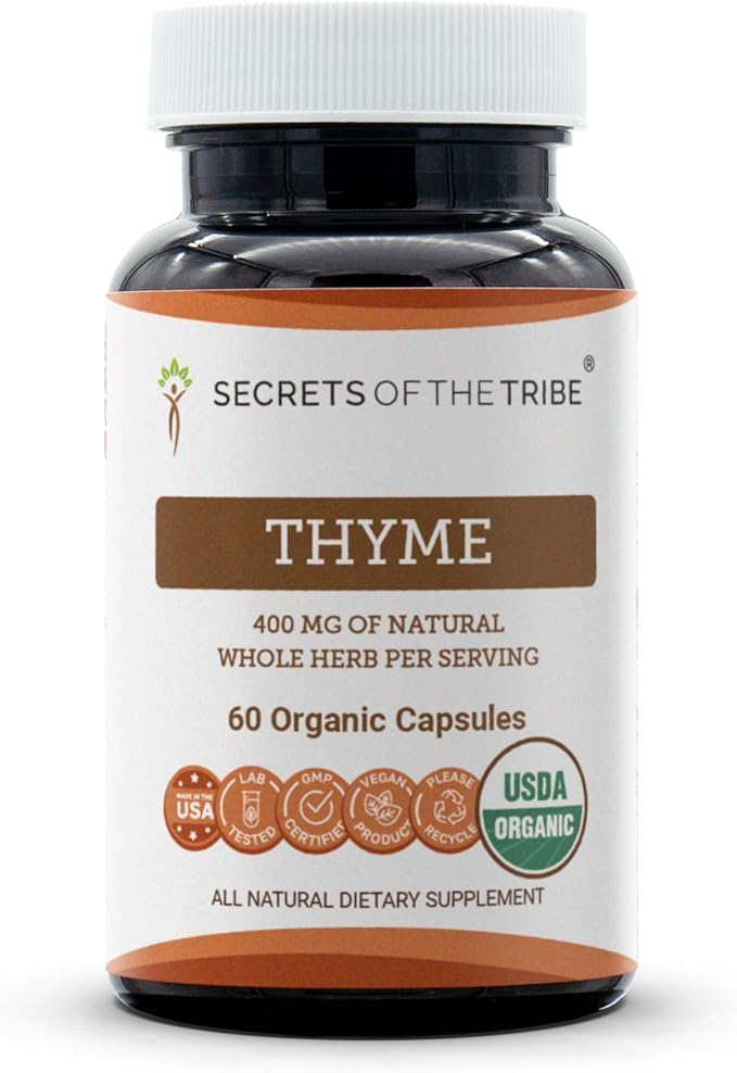 Secrets of the Tribe Thyme 60 Capsules Made with Vegetable Capsules and USDA Organic Thymus Vulgaris Toni Effect (60 Capsules)