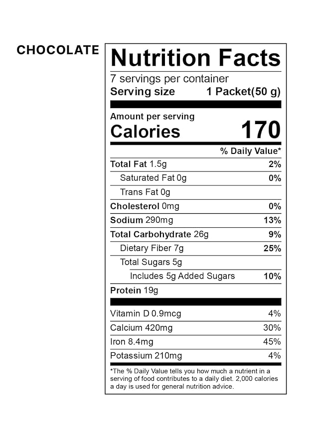 Korean Food All-In-One Multi Shake Chocolate(50g*7 Packs) Dietary Fiber Essential Amino Acids Vitamins 7-Day Convenient Individual Packs (12.35 oz)
